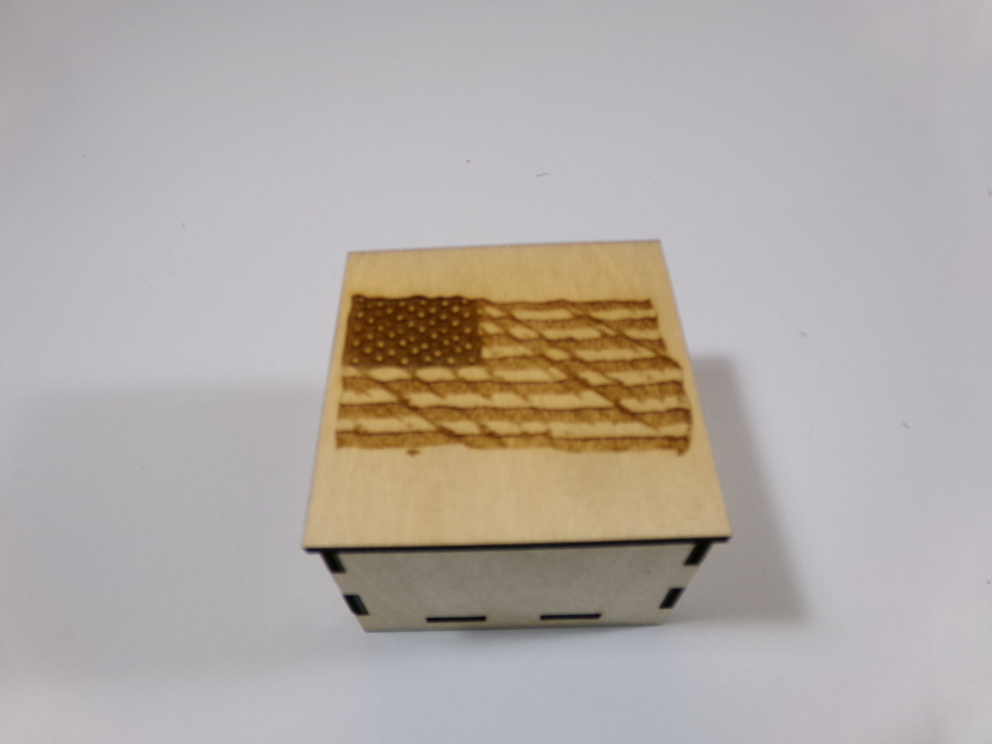 2-1/2" Square Wooden Box Engraved American Flag
