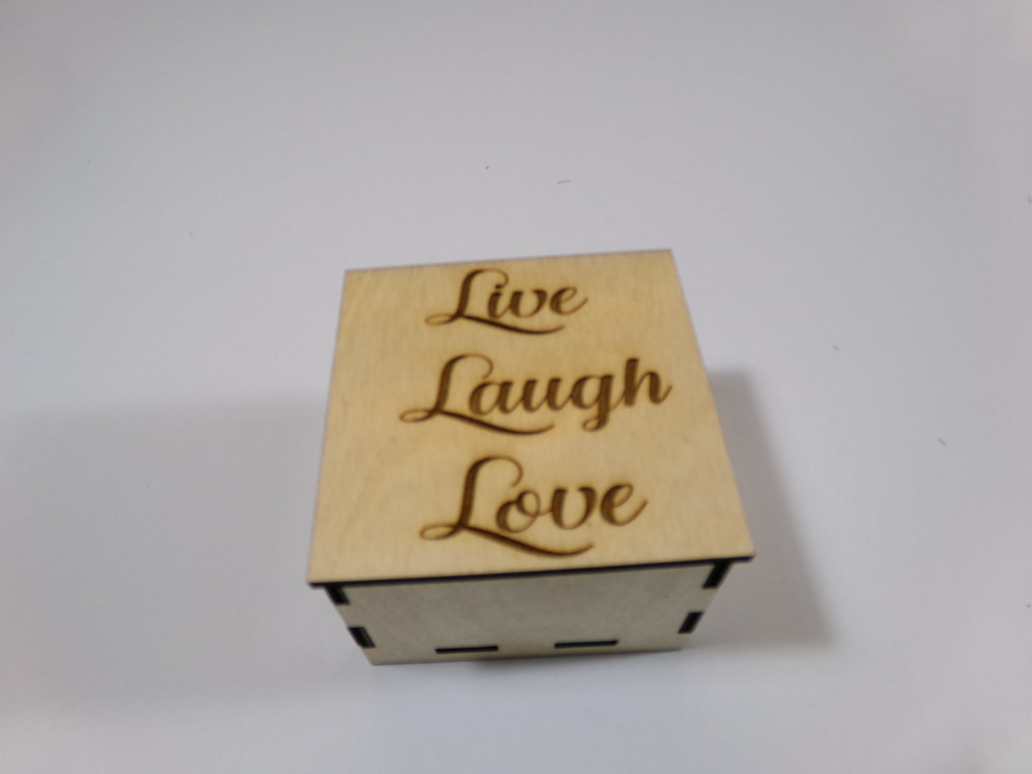 2-1/2" Square Wooden Box Engraved "Live, Laugh, Love"